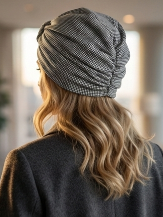 Black and White Houndstooth Reversible Women’s Turban