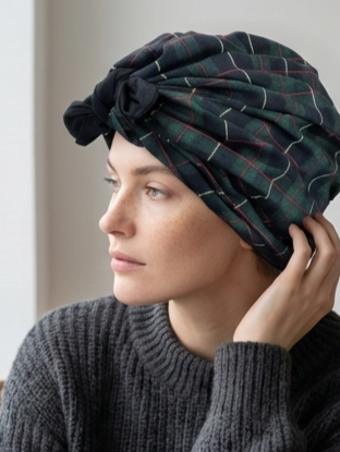 Green Navy Plaid Reversible Women’s Turban with Interchangeable Tie