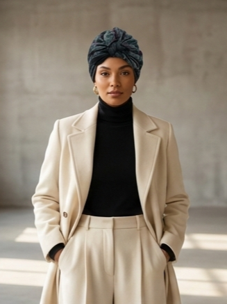 Green Navy Plaid Reversible Women’s Turban with Interchangeable Tie