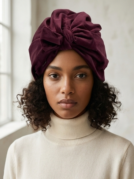 Luxurious Burgundy Velvet Reversible Women’s Turban