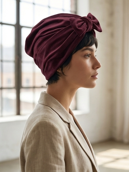 Luxurious Burgundy Velvet Reversible Women’s Turban