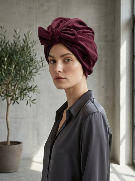 Luxurious Burgundy Velvet Reversible Women’s Turban