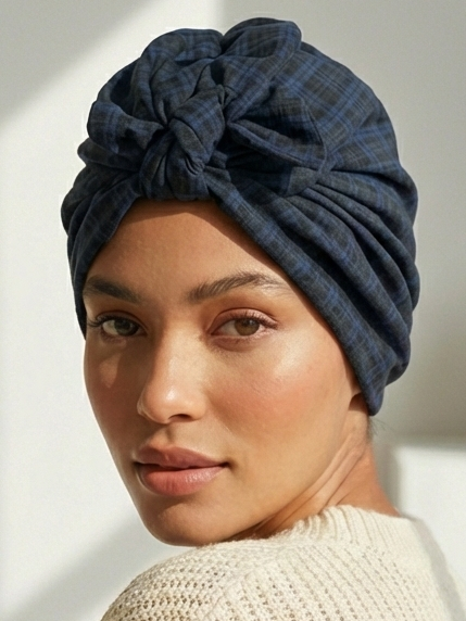 Navy & Black Tartan Reversible Women’s Turban
