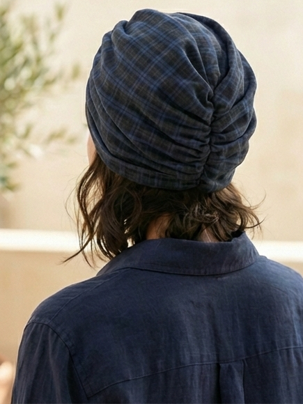 Navy & Black Tartan Reversible Women’s Turban