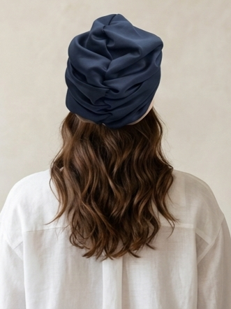 Navy Blue & Tan Reversible Knot Turban Headwrap