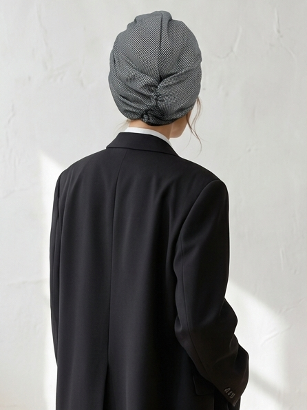 Silver & Black Dotted Women’s Turban with Dark Blue Bow