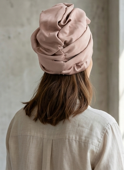 Women’s Luxury Satin Turban – Pre-Tied Elegant Headwrap (Beige)
