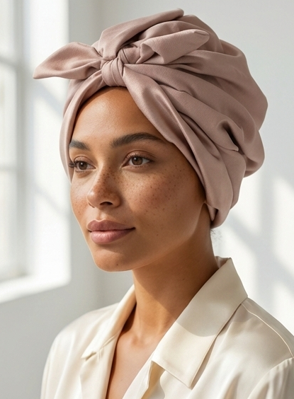 Women’s Luxury Satin Turban – Pre-Tied Elegant Headwrap (Beige)