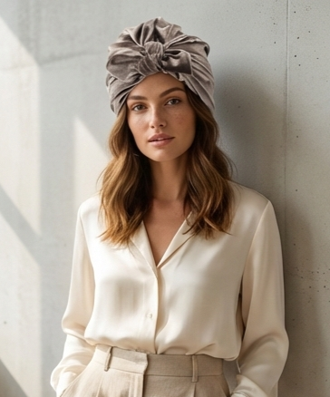 Women’s Reversible Stretch Turban Headwrap – Adjustable Tie, Multi-Style Wear – Brown